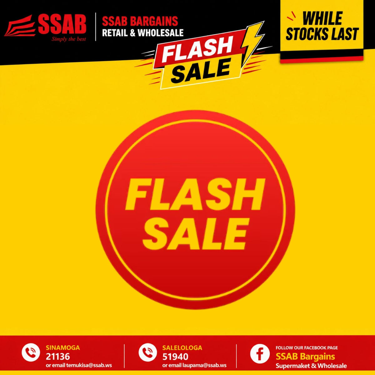 ⚡ SSAB BARGAINS FLASH SALE! ⚡