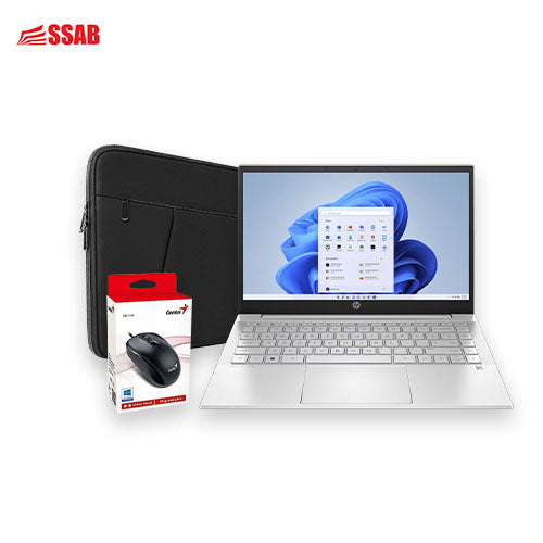 HP STANDARD LAPTOP + LAPTOP SLEEVE + GENIUS WIRED MOUSE