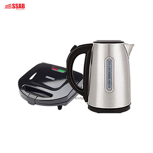 GEVI S/S & BLACK KETTLE 1.7L/GEVI 2-SLICE SANDWICH MAKER BLACK