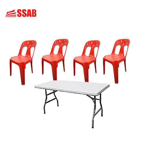 4 X PIPEE CHAIRS ASSORTED COLORS  / 1 X FOLDING REGULAR 6FT