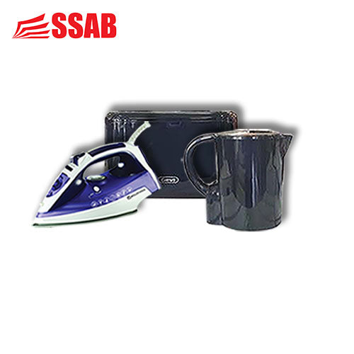 GEVI PLASTIC BLACK KETTLE 1.7L/GEVI 2 SLICE BLACK TOASTER COOL-TOUCH/GEVI STEAM IRON 1.5LGEVI PLASTIC BLACK KETTLE 1.7L