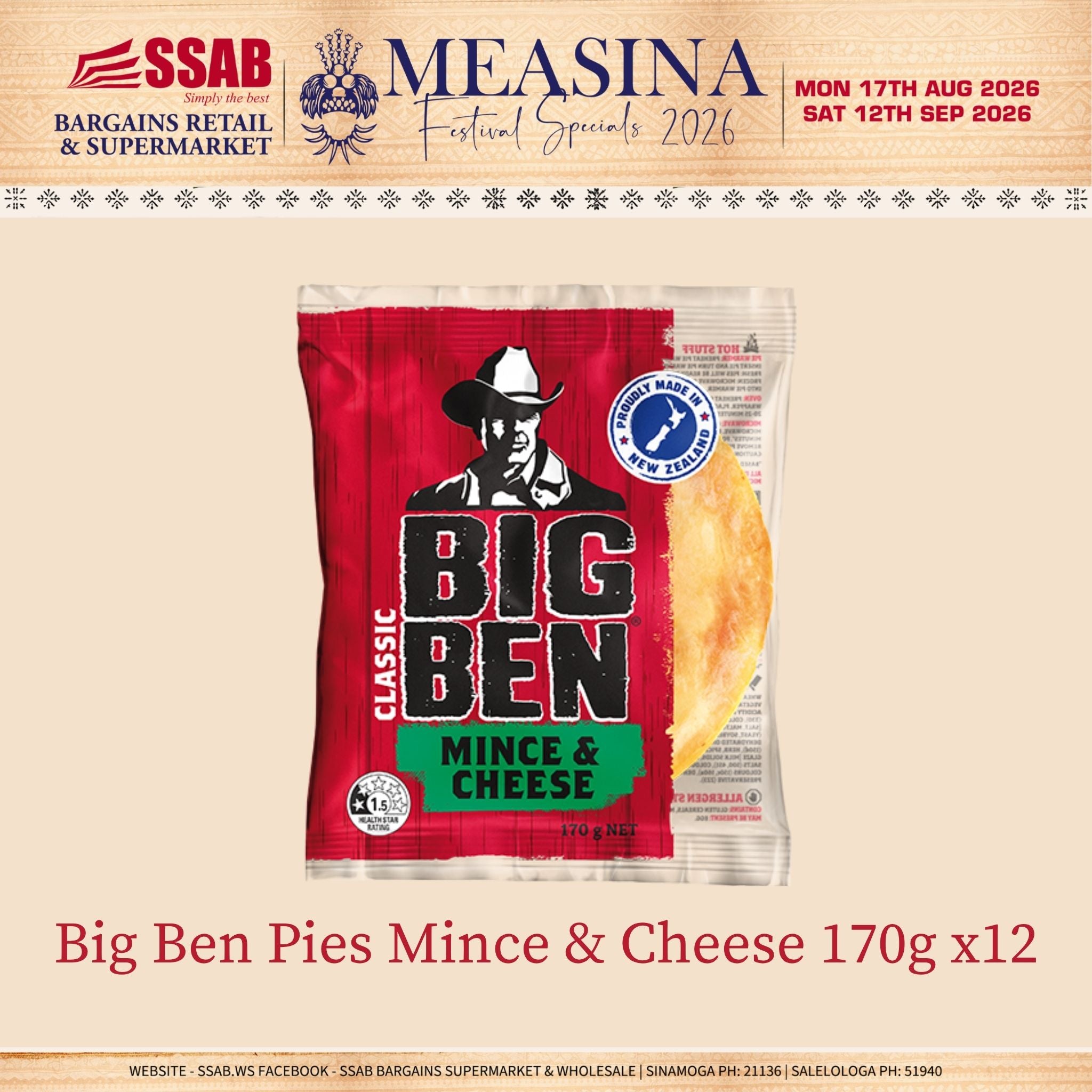 Big Ben Pies Mince & Cheese 170g x12