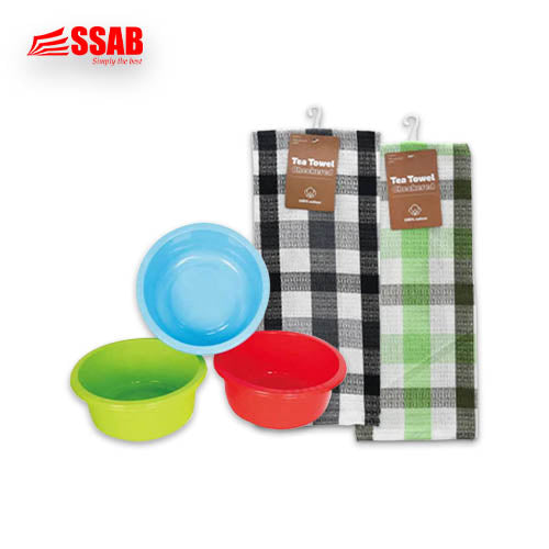 1X TEA TOWEL/1X ROUND PLASTIC BASIN