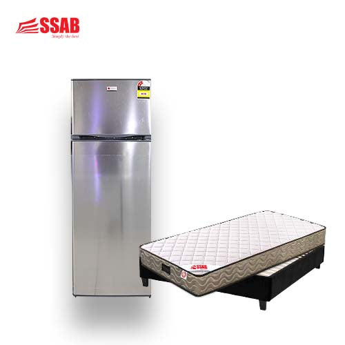 BUDGET BONNELQUEEN BED SET/COOLEX FRIDGE 202L STAINLESS STEEL