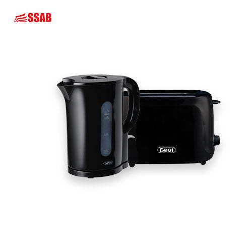 GEVI PLASTIC BLACK KETTLE + GEVI 2 SLICE BLACK TOASTER COOL-TOUCH