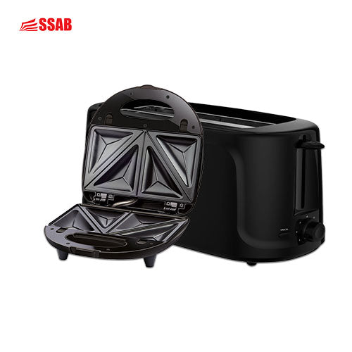 GEVI 2-SLICE SANDWICH MAKER BLACK + GEVI 4 SLICE BLACK TOASTER COOL-TOUCH