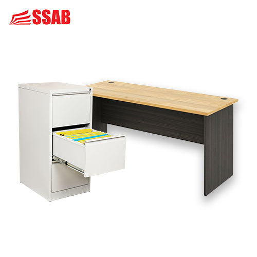1 3 DRAWER FILING CABINET + SSAB VICTORIAN STRAIGHT LINE 1200MM DESK