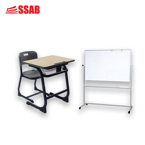 1 STUDENT CHAIR AND DESK + WHITE BOARD 1200