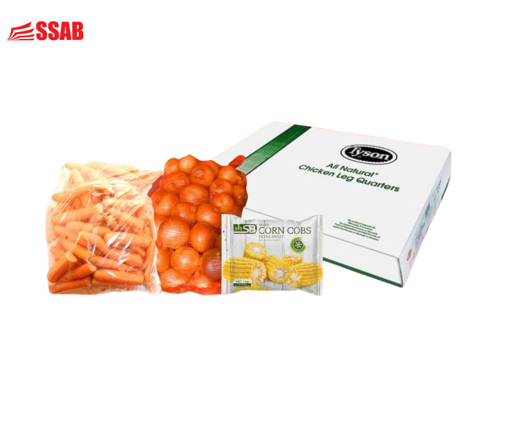CHICKEN LEG QUARTER LEG 15KG / CARROTS 5KG / ONION 5KG / CORN COBS 1KG