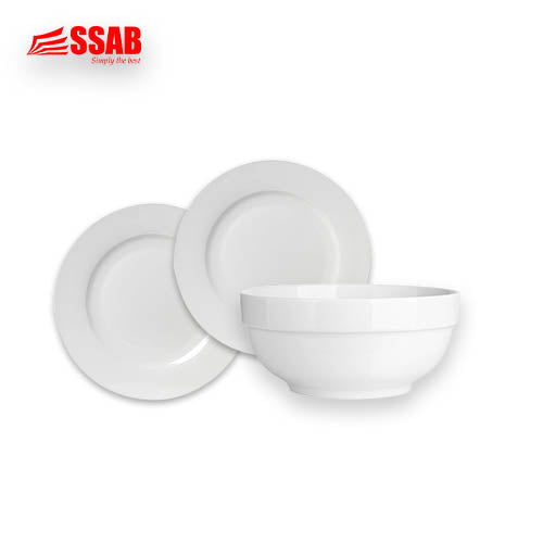 1X WHITE CERMIC BOWL/2X WHITE CERAMIC BINNER PLATE