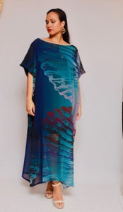 LONG BOAT NECK KAFTAN FULL PRINTED SHEER "PICK UP AT SSAB SUPERSTORE VAITELE ONLY"