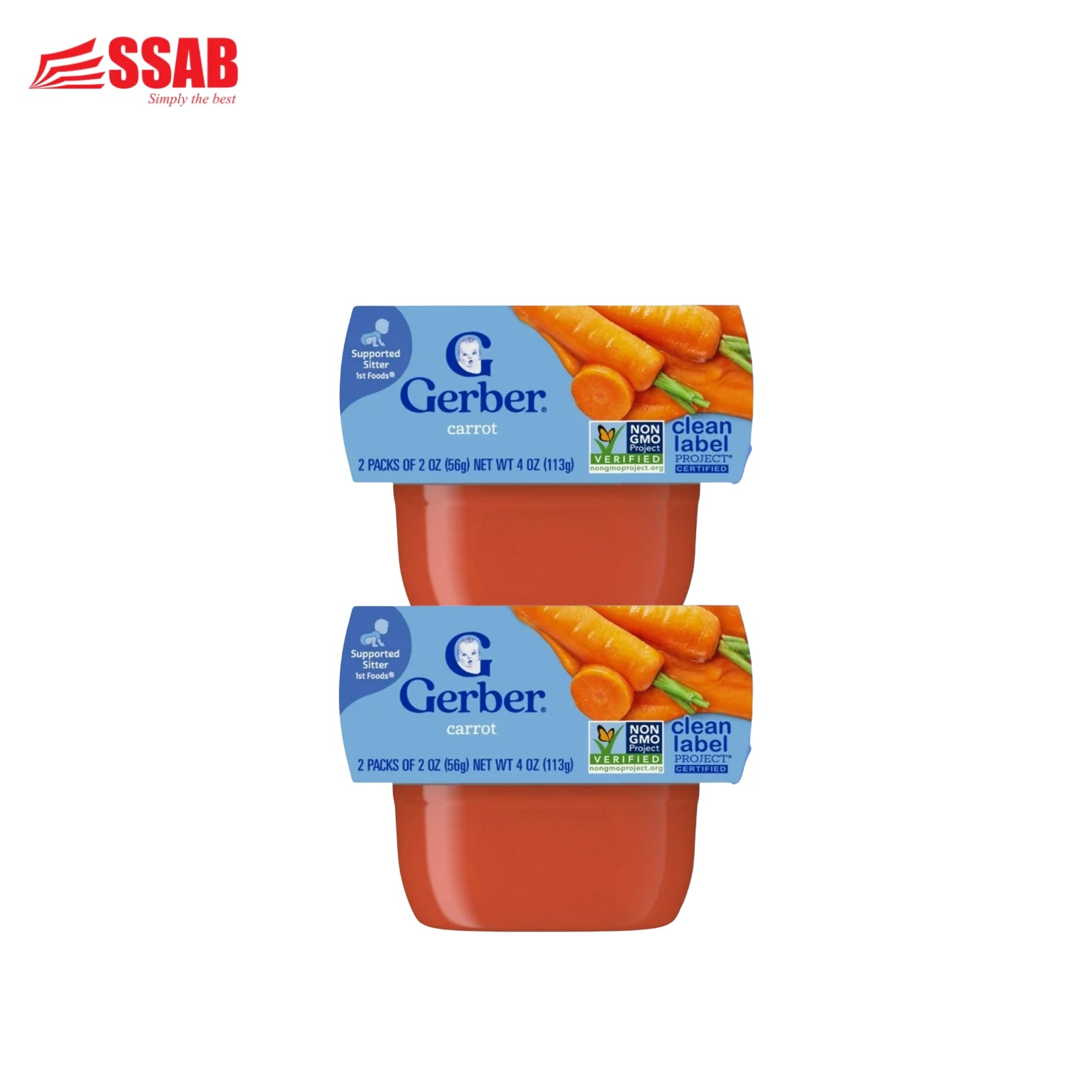 GERBER 2 PACK BABY FOOD CARROT / APPLE 113G (PICK UP AT SSAB BARGAINS SINAMOGA ONLY)
