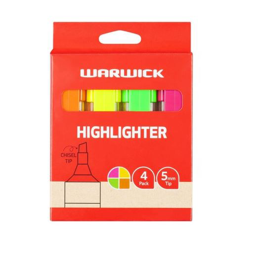 WARWICK HIGHLIGHTERS STUBBY ASSTD COLOURS PACK 4